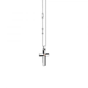 Zancan Collana in Argento con Croce e Dettaglio in Oro Rosa Insignia 925 EXC540R
