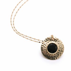 Aquaforte Collana Nuova Retrò con pasta vitrea nera e superficie battuta lucida