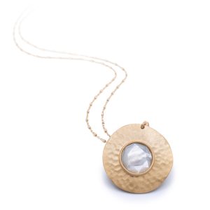 Aquaforte Collana Nuova Retrò con madreperla tonda e superficie battuta spazzolata
