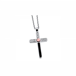 Zancan Collana in Argento con Croce in Argento EXC282R-N ZIRCONI E vite oro rosa