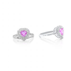 Gianni Carità Anello Zaffiro rosa e Diamanti Cuore fantasia in oro bianco