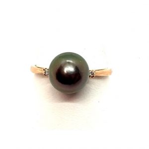 Coscia Perle Anello Perla TAHITI nera in oro rosa 18KT con diamanti