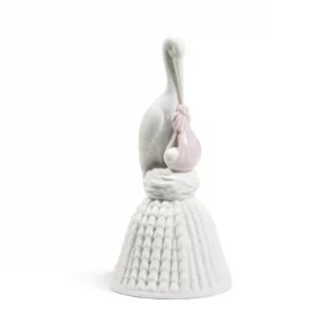 Nao by Lladrò Campana Cicogna Rosa Porcellana H 14 cm Nascita bimba