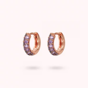 Bronzallure Orecchini a Cerchio con Pavé in Cubic Zirconia viola cerchietti