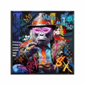 Palais Royal Quadro LED “Gorilla Boss” Monkey 80×80cm – Pannello MDF con Neon Light