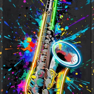 Palais Royal Quadro Led Sax 60x90 cm Pannello MDF con Neon Light pop art