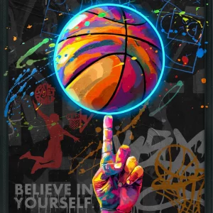 Palais Royal Quadro Led Basket ball 60x80 cm Pannello MDF con Neon Light pop art