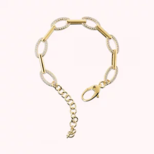 Bronzallure Bracciale Maglie Alternate con Pavé di Cubic Zirconia