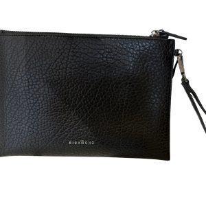 John Richmond Pochette con logo in pelle nero con cerniera