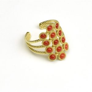 Misis THALASSA Anello in argento placcato oro 18kt e corallo rosso naturale