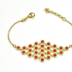 Misis THALASSA Bracciale in argento placcato oro 18kt con corallo naturale Lunghezza 16+3cm