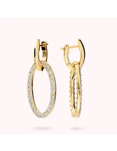 Bronzallure Orecchini pendenti a cerchio ovale gold con zirconi