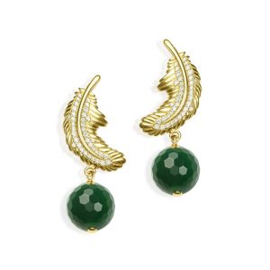 Misis Sumatra Orecchini in argento 925 placcato oro 18kt,zirconi bianchi e agata
