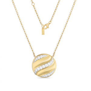 Collana con ciondolo tondo in argento dorato con zirconi bianchi