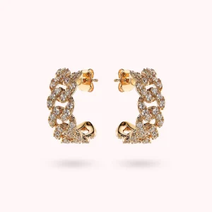 Bronzallure Orecchini a Lobo Golden Catena Grumetta Squadrata con Pavé di Cubic
